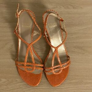 Stuart Weitzman Orange Kitten Heel Sandals
